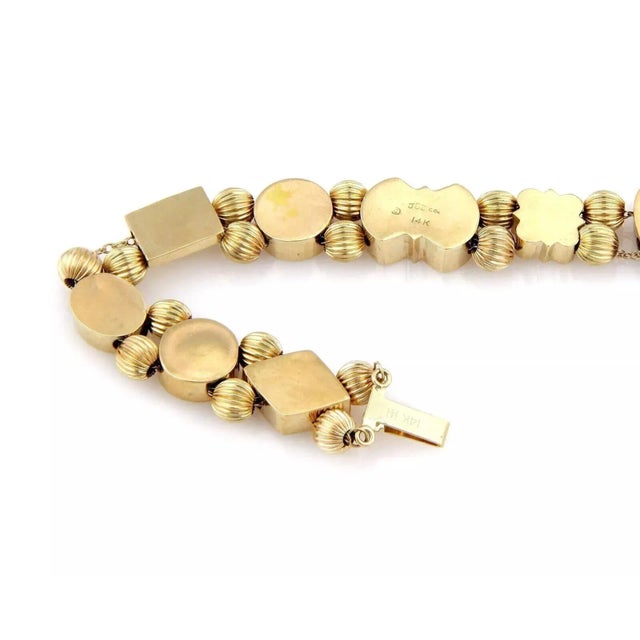 Late 20th Century Late 20th Century Multi-Color Gems 14k Yellow Gold 11 Slide Charms Bracelet For Sale - Image 5 of 5