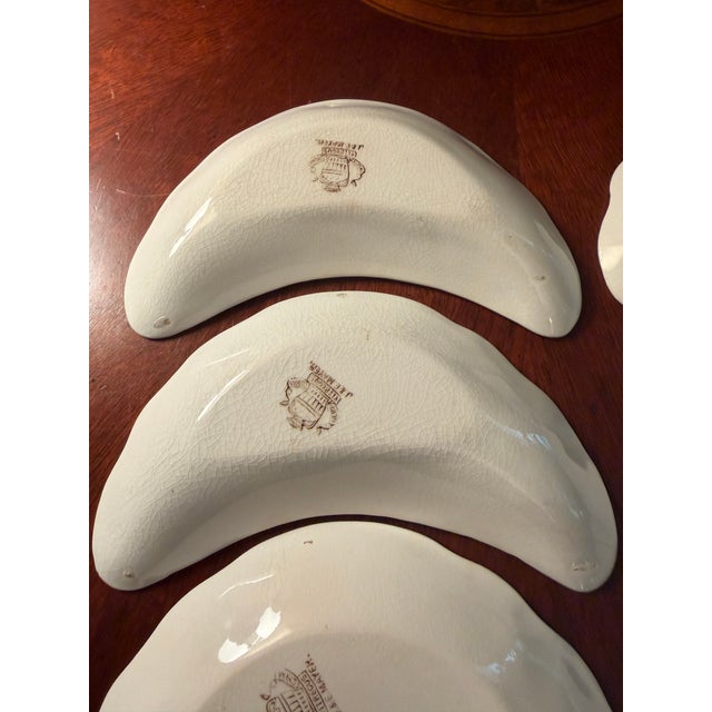 Victorian Antique J & E Mayer Semi Vitreous China Crescent Bone Plates 1881-1899 - Set of 6 For Sale - Image 3 of 15