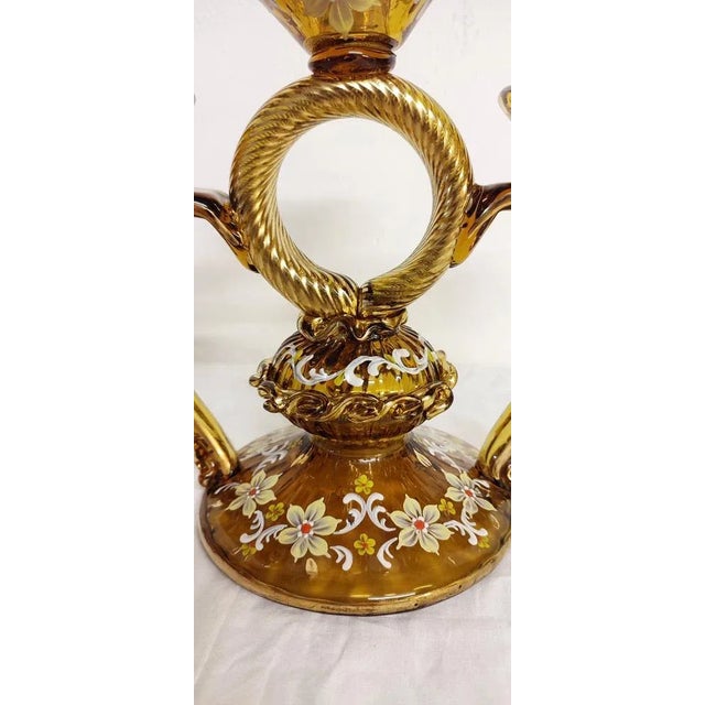 Hand-Painted Crystal Candleholder, Italy, 1940s, in Very Good conditions. Designed 1920 to 1949