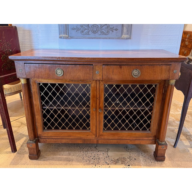 Brown 19th Century Regency Columned Cabinet With Grille Lattice Doors For Sale - Image 8 of 16