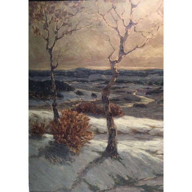 View of Bad Schandau and the Lilienstein in Winter, Oil Painting on Panel For Sale - Image 10 of 12