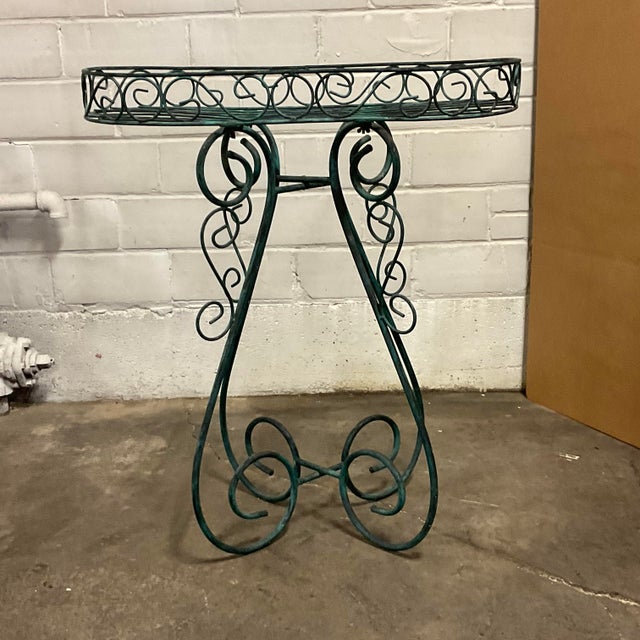 1980s Large Metal Oval Plant Stand in Verdigris Green Chairish