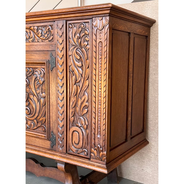 Brown 20th Century Catalan Spanish Large Buffet With Two Carved Drawers and Two Doors For Sale - Image 8 of 13