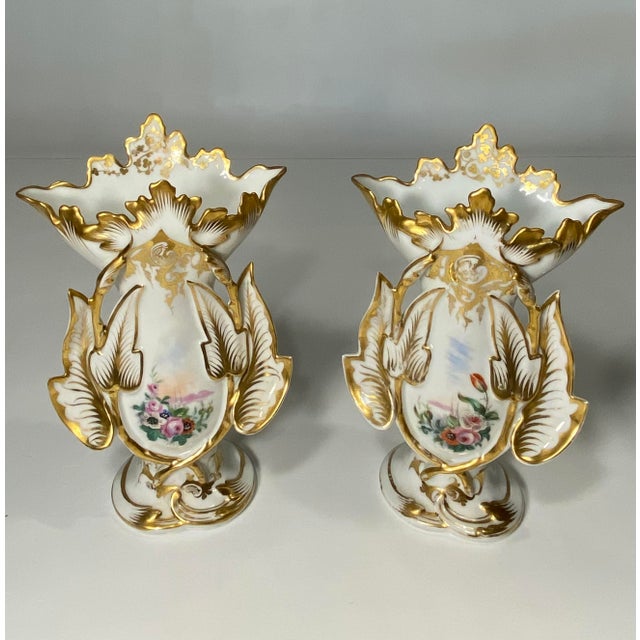 Antique Pair Jean Petit Style Old Paris Porcelain Spill Vases Hand Painted & Gold Gilt This Maximalist Pair of Old Paris...