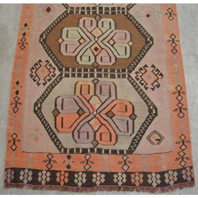 Textile Vintage Turkish Handmade Kilim Runner Rug Full Tribal Design Primitive - 3′5″ × 12′8″ For Sale - Image 7 of 10