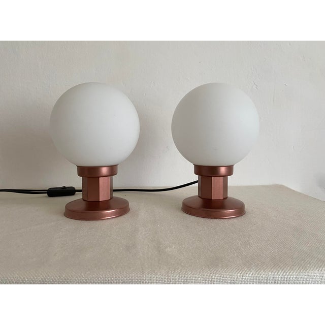 Mid-Century Modern Space Age Opal Glass Globe Table Lamps from Kaj, Former Yugoslavia, 1970s, Set of 2 For Sale - Image 6 of 10
