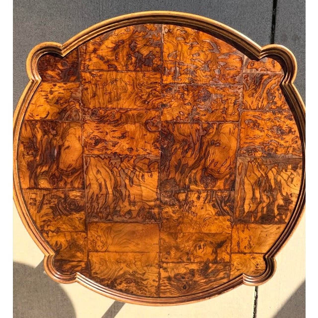 Wood 1980 Vintage Hekman Round Table With Drawer French Style Burl Mahogany For Sale - Image 7 of 12