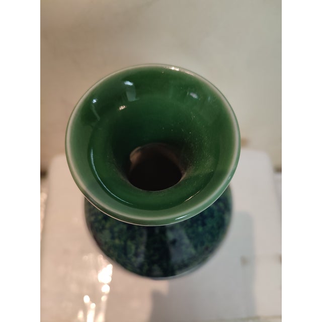 Chinese Ceramic Vase Qianlong Marked Green Glaze Black Painting Porcelain Vase Hand Painted Flowers Pattern For Sale - Image 4 of 11
