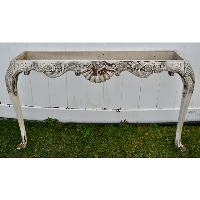 Vintage Venetian Carved Walnut Marble Top Distressed White Wall Console For Sale - Image 10 of 12