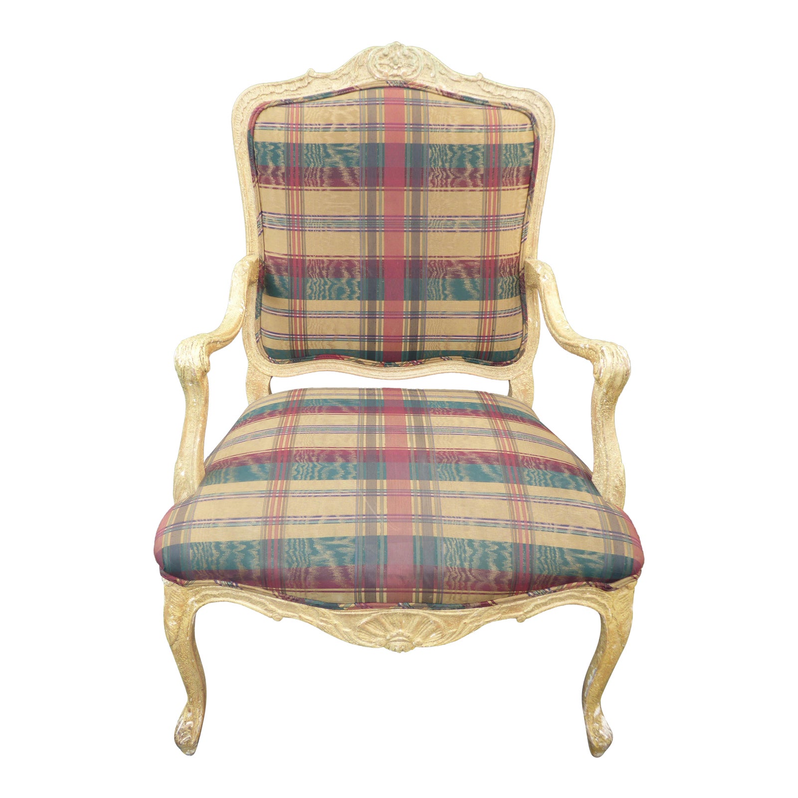 Vintage French Country Plaid Burgundy Accent Chair Off ...