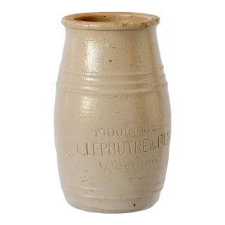 Antique French Neutral Stoneware Mustard Pot For Sale