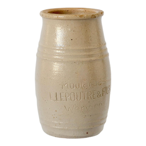 Antique French Neutral Stoneware Mustard Pot