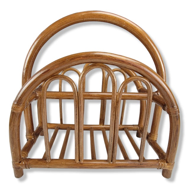 Late 20th Century Bamboo Magazine Book Rack Holder Petite Bent Wood Rattan For Sale - Image 5 of 11