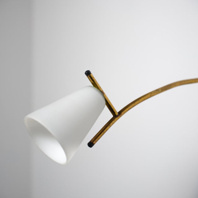 Italian Brass Wall Sconces with Opaline Glass Conical Shades, 1950s, Set of 2 For Sale - Image 11 of 12