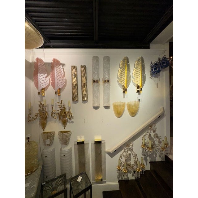 Metal Pair of Modern Murano Glass and Brass Barrel Sconces For Sale - Image 7 of 7
