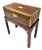 Antique portable campaign writing desk with hinged top to open as a desk surface. Fabric writing surface has leather hinge...