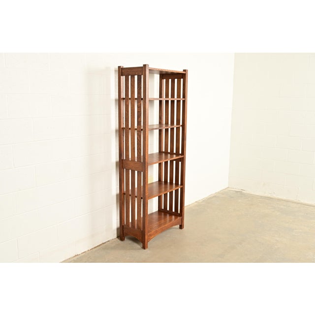 Stickley Mission Oak Arts & Crafts Slatted Tall Bookcase For Sale - Image 11 of 11