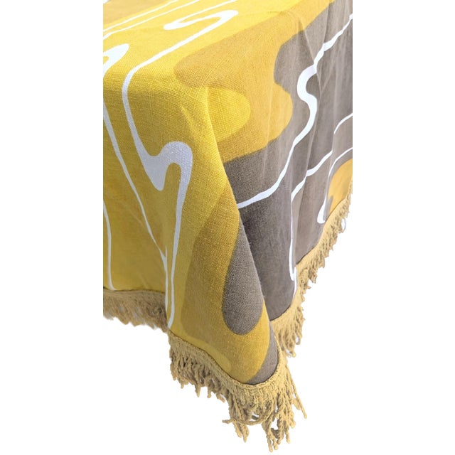 Textile Vera Neumann Round 58" Cotton Tablecloth With Fringe For Sale - Image 7 of 10