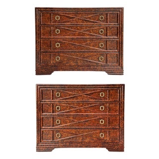 Drexel Heritage Expectations Faux Tortoise Console Chests, Vintage Pair For Sale