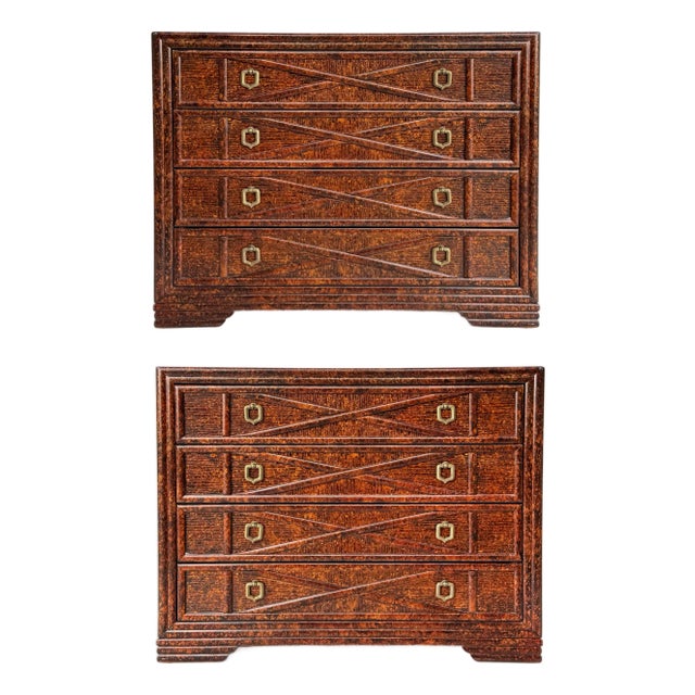 Late 20th Century Drexel Heritage Expectations Faux Tortoise Console Chests, Vintage Pair For Sale