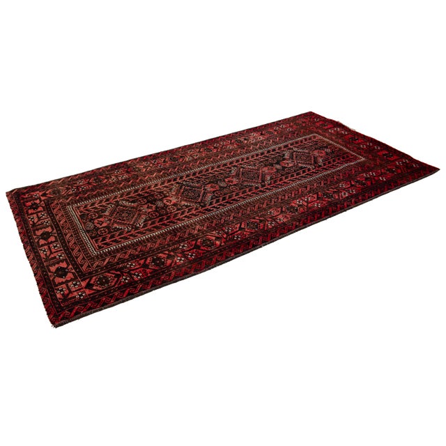 Red Vintage Tribal Persian Baluch Rug | Hand-Knotted Red & Black Wool Runner For Sale - Image 8 of 9