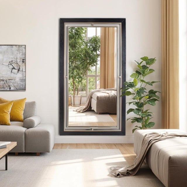 Modern Bertoia Oversized Mirror in a Wooden and Metal Frame For Sale - Image 3 of 11
