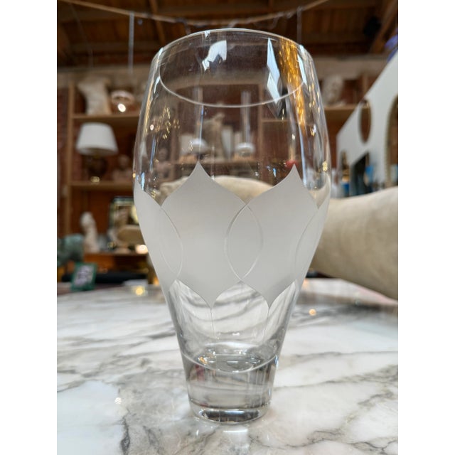 White Vintage Etched Crystal Glass Vase For Sale - Image 8 of 8