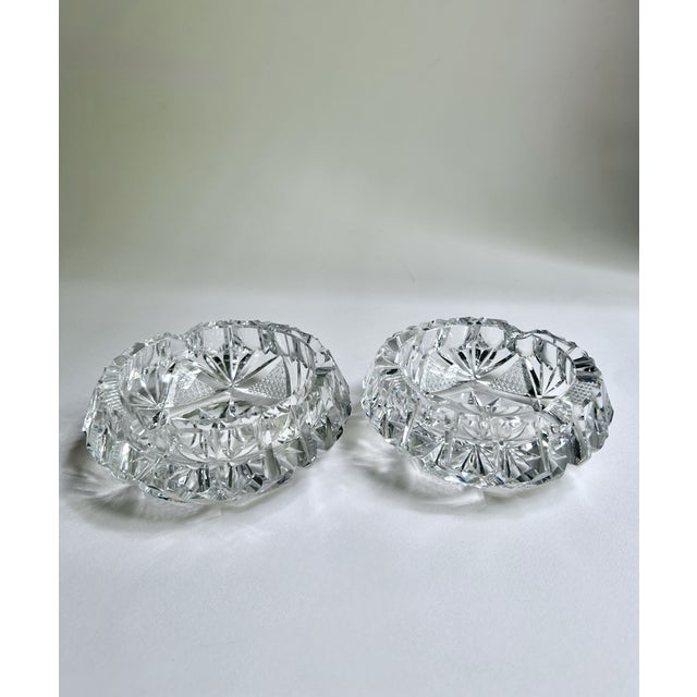 Vintage Pair of Bohemian Clear Cut Lead Crystal Ashtrays For Sale - Image 16 of 16
