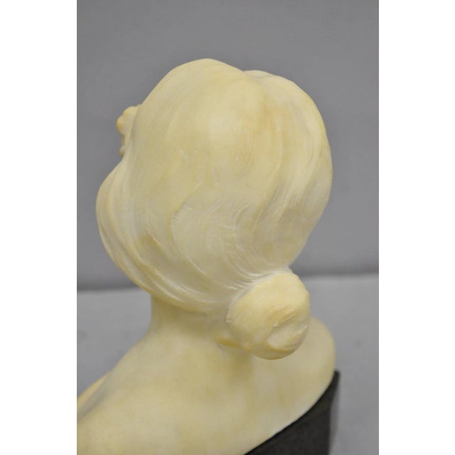 Antique Neoclassical Carved White Marble 9" Bust of Woman's Head on Marble Base For Sale - Image 10 of 16