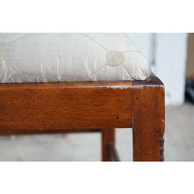 6 Late 20th Century Maitland Smith Chippendale Pierced Mahogany Dining Side Arm Chairs Silk Seats For Sale - Image 12 of 18