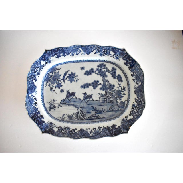 Chinese Pair of Qianlong Blue Underglaze Chinese Export Porcelain Deer Platters For Sale - Image 3 of 13