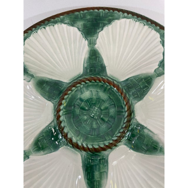 1950s French Longchamp Green and White Oyster Plate For Sale - Image 6 of 16