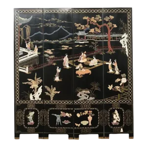 Chinese Export Four Panel Carved Soapstone Coromandel Screen