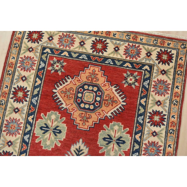 Kazak Runner 2’8” X 9’5” Red Wool Tribal Hand-Knotted Oriental Rug For Sale In Philadelphia - Image 6 of 13
