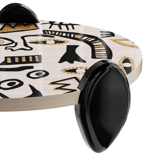 Coa Oval Center Table in Wood Abstract Print by Hommés Studio For Sale - Image 4 of 5