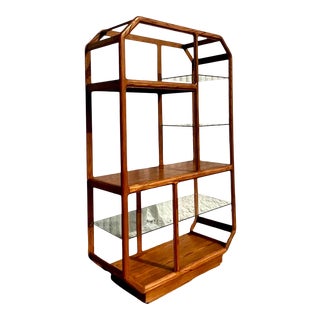 Midcentury Angled Wood Frame Etagere For Sale