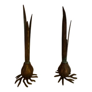 1980s Miniature Carnevale Metal Bulb Vases, Verdigris, a Rare Pair For Sale