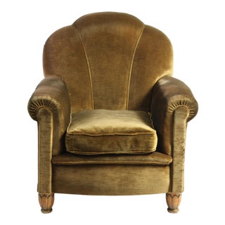 1930's French Art Deco Club Chair With Brown Velvet Upholstery For Sale