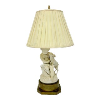 Antique Limoges Bisque Lamb & Lion Lamp For Sale