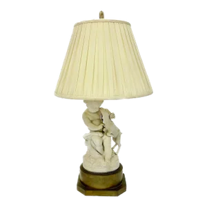 Antique Limoges Bisque Lamb & Lion Lamp