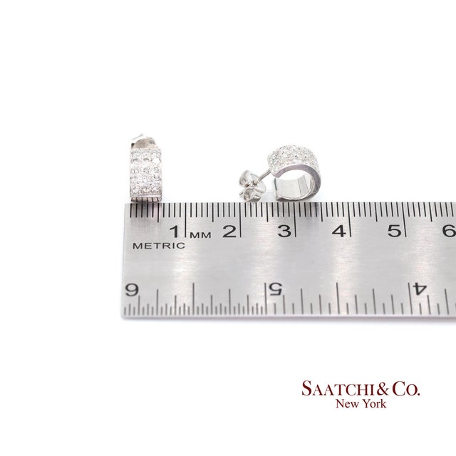 18k (750) White Gold Natural Diamond Wide Hoop Earrings, Pair For Sale - Image 10 of 10