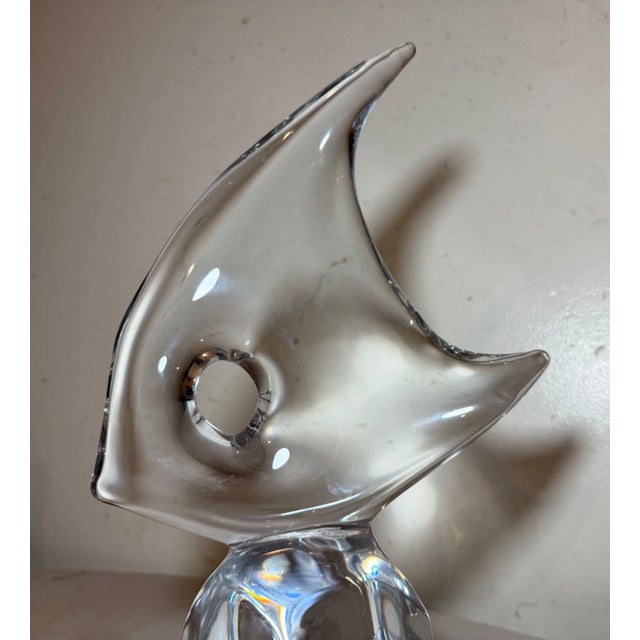 Figurative Large Vintage Handmade Blown Daum Crystal Glass Angel Fish Sculpture Statue 14in For Sale - Image 3 of 12