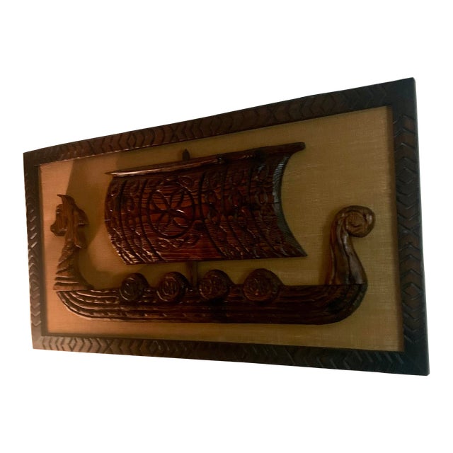 MidCentury Modern Witco Wood Carved Viking Ship Wall Art Chairish