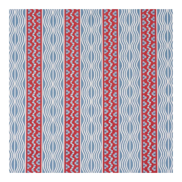 Schumacher x Johnson Hartig Crème Anglaise Fabric in French Red & Blue For Sale