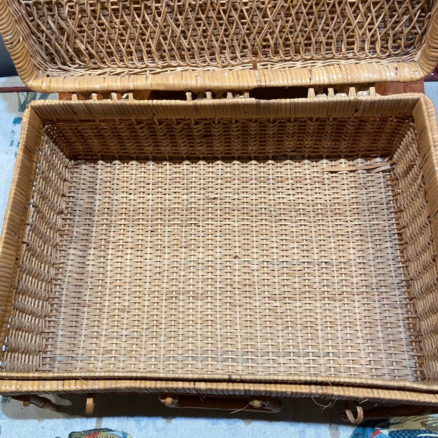 Late 20th Century Vintage Wicker Suitcase Storage or Picnic Basket