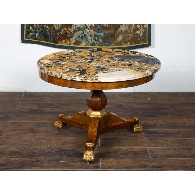 Wood French 19th Century Mahogany Table with Marble Top and Carved Giltwood Feet For Sale - Image 7 of 11