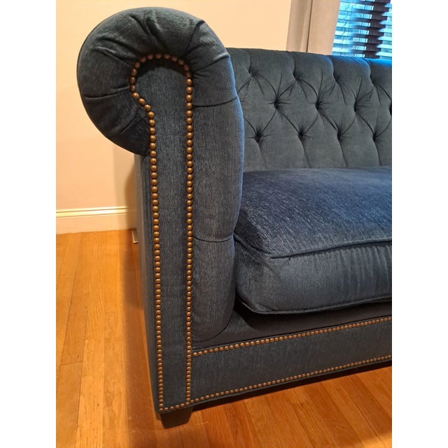 American Lee Jofa Chesterfield Custom Cutter Navy Sofa For Sale - Image 3 of 14
