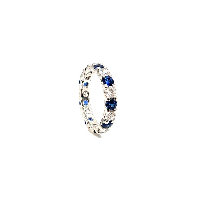 Metal 2.60 Ct Natural Sapphire & Diamond Eternity Ring Size 5.75 For Sale - Image 7 of 9