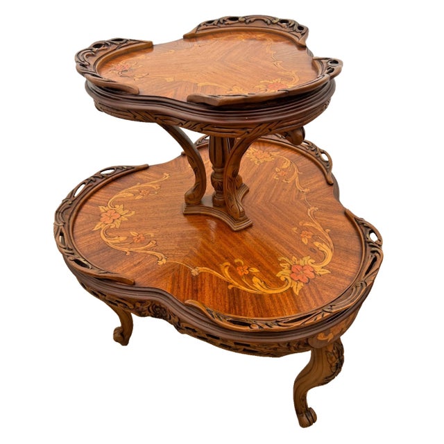 Antique Two-Tier Etagere Jardiniere Parlor Table, French Art Nouveau, Inlays For Sale In Palm Springs - Image 6 of 12
