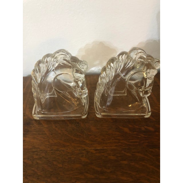 Mid-Century Modern 1950s Federal Glass Horse Head Equestrian Bookends - A Pair For Sale - Image 3 of 11